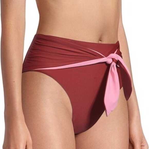 NWT Veronica Beard Azoia Tie Front Bikini Bottom Women's Deep Brick Elastic XS - Picture 3 of 8
